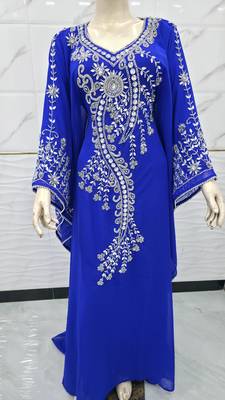 Royal blue silver bedded work georgette stitched kaftan designer party women dresses 2