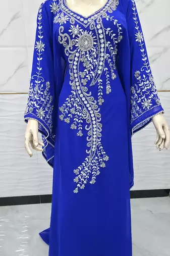 Royal blue silver bedded work georgette stitched kaftan designer party women dresses