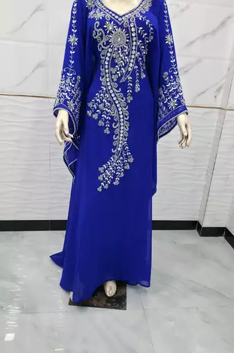 Royal blue silver bedded work georgette stitched kaftan designer party women dresses
