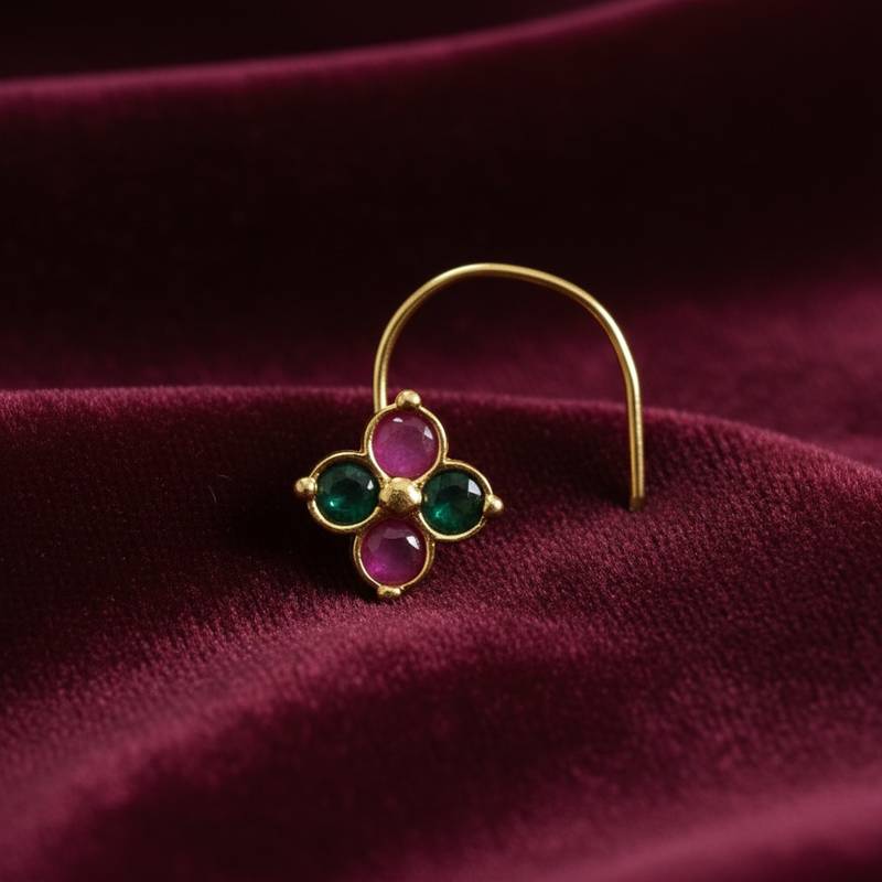 Sizzling gold floral Stone nose ring accessory nosepin or nosering