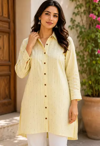 Women Woven Stripes Oversized Shirt Top | Long Sleeve Button Down Tunic Shirt | Casual Loose Fit Western Top for Women