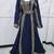 Royal Navy Blue & Gold Embroidered Moroccan Kaftan Gown with Matching Veil