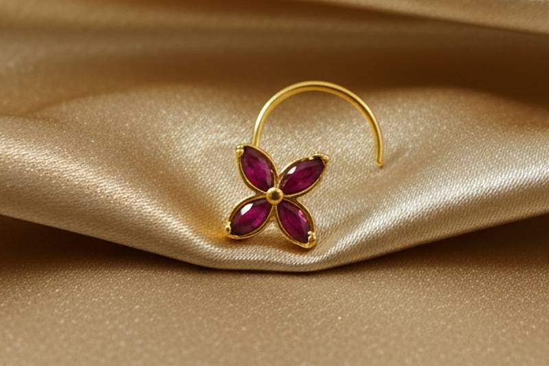 Sizzling gold floral Stone nose ring accessory nosepin or nosering