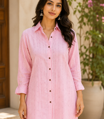 Women Woven Stripes Oversized Shirt Top | Long Sleeve Button Down Tunic Shirt | Casual Loose Fit Western Top for Women