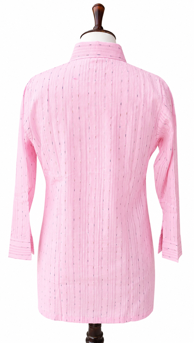 Women Woven Stripes Oversized Shirt Top | Long Sleeve Button Down Tunic Shirt | Casual Loose Fit Western Top for Women