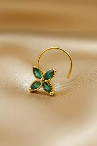 Sizzling gold floral Green Stone nose ring accessory nosepin or nosering
