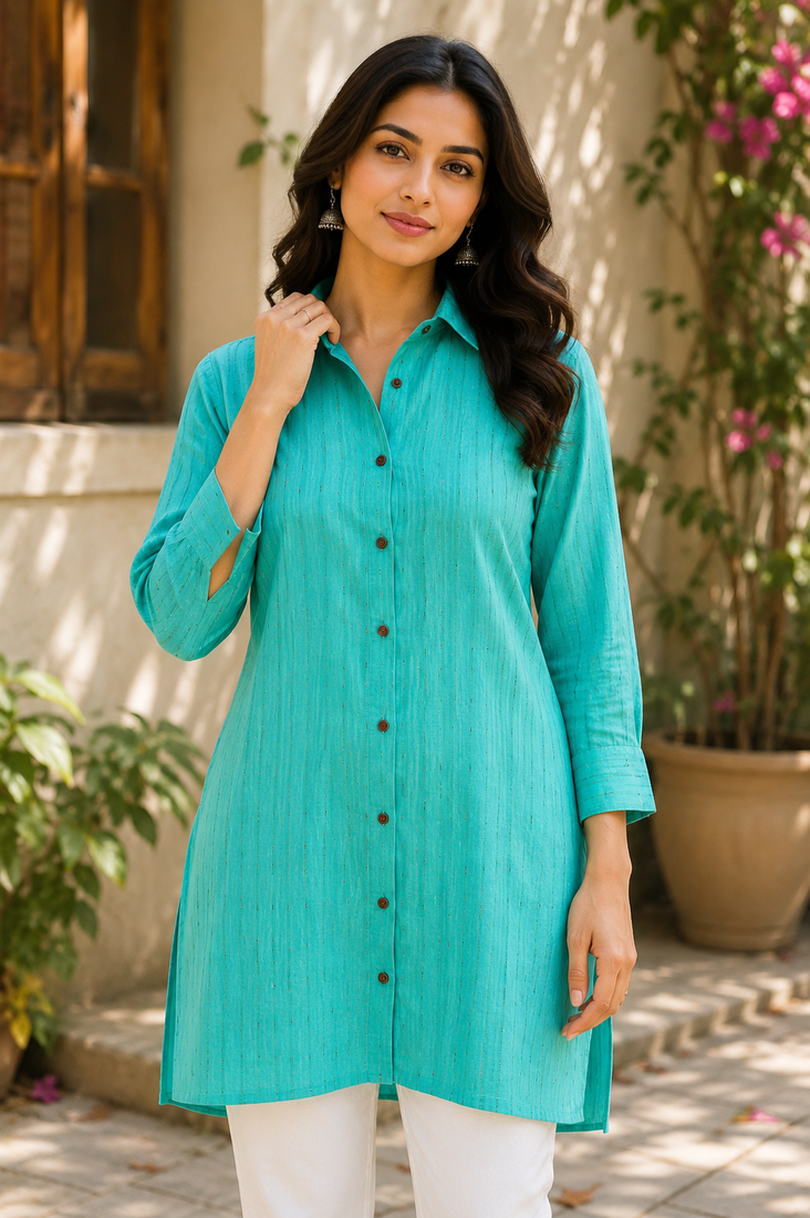 Women Woven Stripes Oversized Shirt Top | Long Sleeve Button Down Tunic Shirt | Casual Loose Fit Western Top for Women