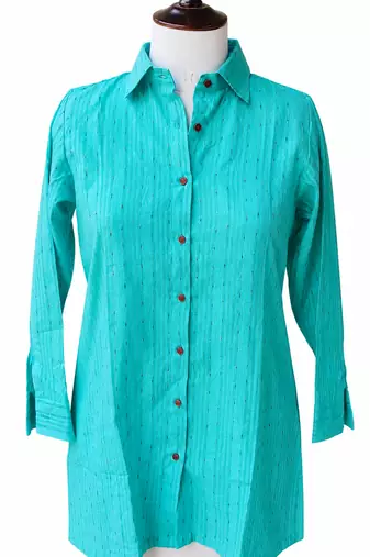 Women Woven Stripes Oversized Shirt Top | Long Sleeve Button Down Tunic Shirt | Casual Loose Fit Western Top for Women
