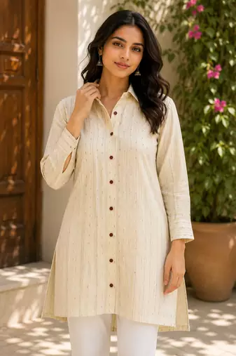 Women Woven Stripes Oversized Shirt Top | Long Sleeve Button Down Tunic Shirt | Casual Loose Fit Western Top for Women