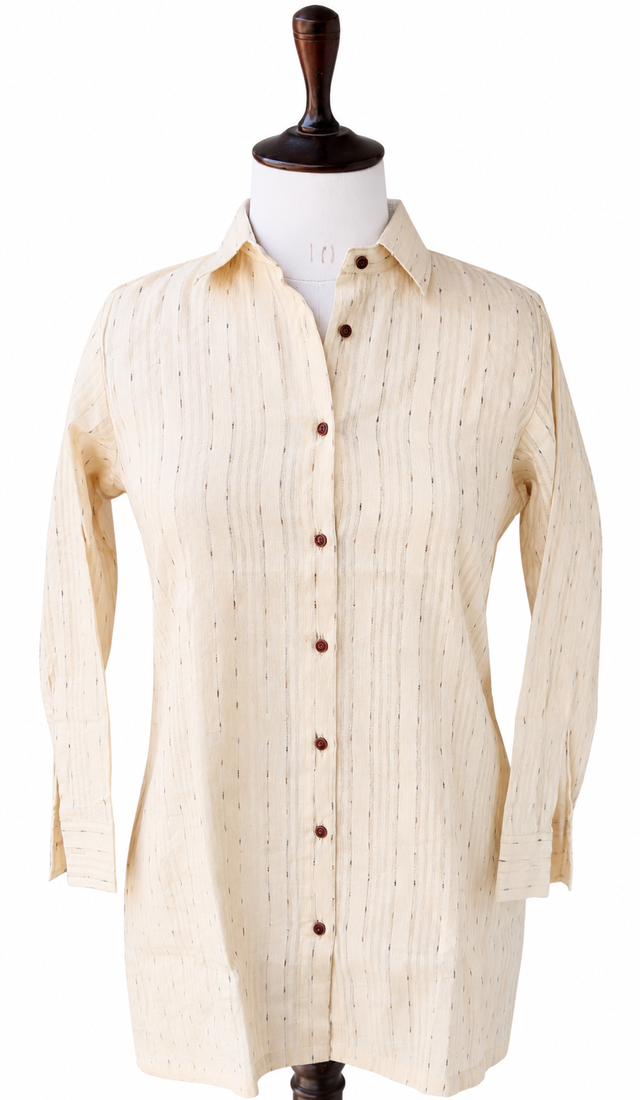 Women Woven Stripes Oversized Shirt Top | Long Sleeve Button Down Tunic Shirt | Casual Loose Fit Western Top for Women