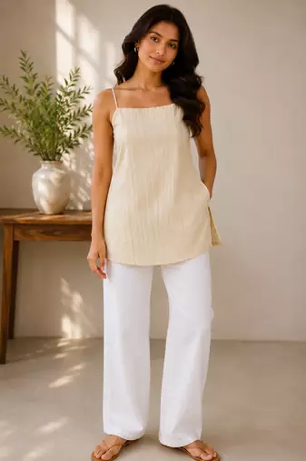 Sleeveless Spaghetti Strap Long Camisole Top with Side Slits