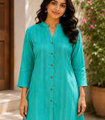 Shirt Style Mandarin Collar Button-Down Top with 3/4 Sleeves
