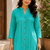 Shirt Style Mandarin Collar Button-Down Top with 3/4 Sleeves