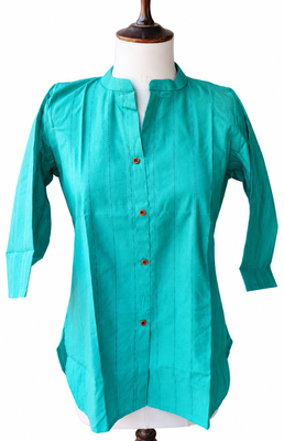 Shirt Style Mandarin Collar Button-Down Top with 3/4 Sleeves 2