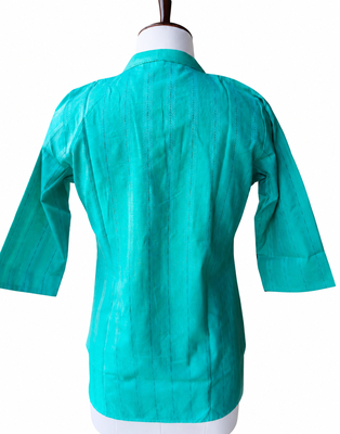 Shirt Style Mandarin Collar Button-Down Top with 3/4 Sleeves 3