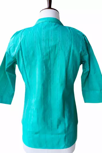Shirt Style Mandarin Collar Button-Down Top with 3/4 Sleeves