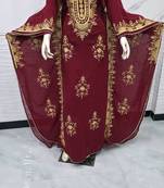 Maroon Gold Embroidered Moroccan Kaftan Stitched Dress Luxury Zari Work Farasha