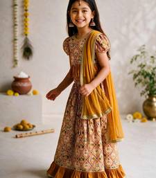 Vastramay Girls Mustard Patola Print Cotton Lehenga Choli with Dupatta
