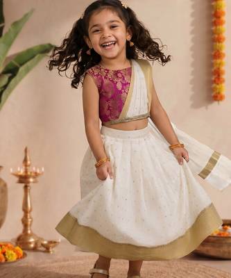 Vastramay Sishu Girl Pink Lehenga choli With Attached Pleated Duppata 1