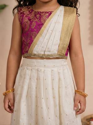 Vastramay Sishu Girl Pink Lehenga choli With Attached Pleated Duppata 2