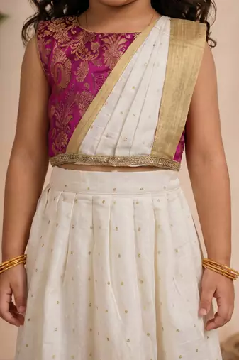 Vastramay Sishu Girl Pink Lehenga choli With Attached Pleated Duppata