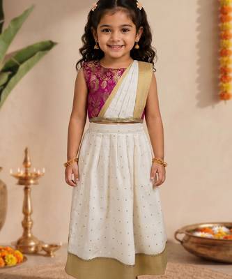 Vastramay Sishu Girl Pink Lehenga choli With Attached Pleated Duppata 3
