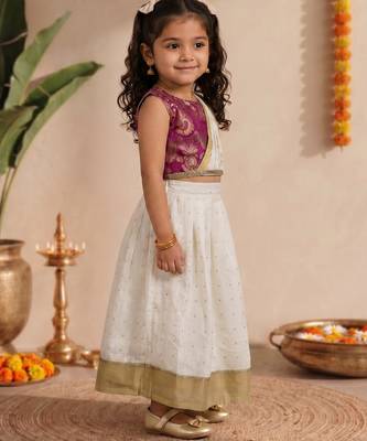Vastramay Sishu Girl Pink Lehenga choli With Attached Pleated Duppata 4