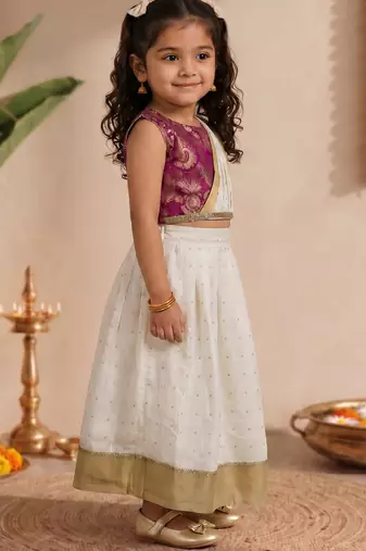 Vastramay Sishu Girl Pink Lehenga choli With Attached Pleated Duppata