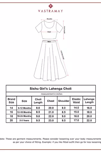 Vastramay Sishu Girl Pink Lehenga choli With Attached Pleated Duppata