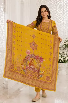 Mustard Heritage Printed Kurta Set 3