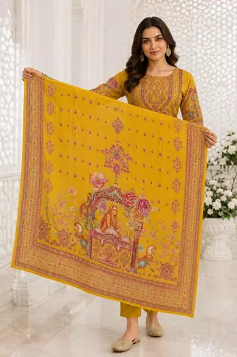 Mustard Heritage Printed Kurta Set