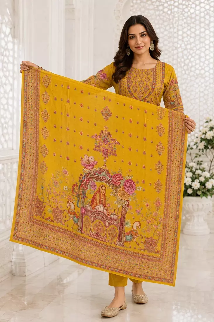 Mustard Heritage Printed Kurta Set