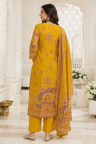 Mustard Heritage Printed Kurta Set
