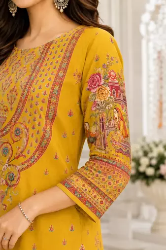 Mustard Heritage Printed Kurta Set