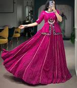 Women Pink Printed Georgette free size Navratri Special Lehenga Choli with Gamthi Mirror Work