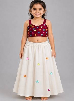 Off white cotton printed  patch work kids lehenga choli 1