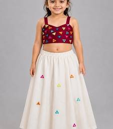 Off white cotton printed  patch work kids lehenga choli