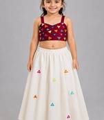 Off white cotton printed  patch work kids lehenga choli