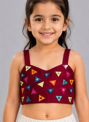 Off white cotton printed  patch work kids lehenga choli 2