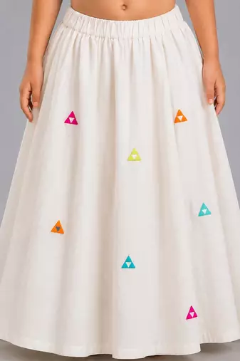 Off white cotton printed  patch work kids lehenga choli