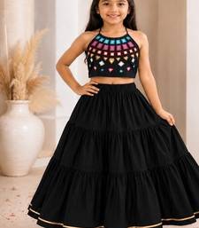 Black cotton embroidered  mirror work kids lehenga choli