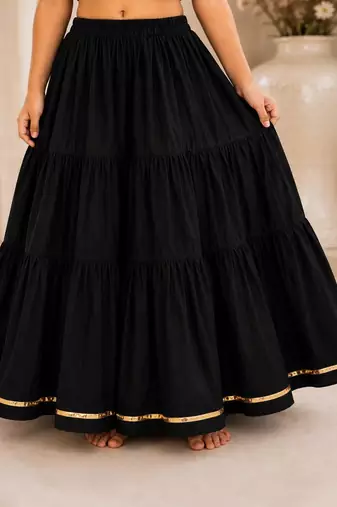 Black cotton embroidered  mirror work kids lehenga choli