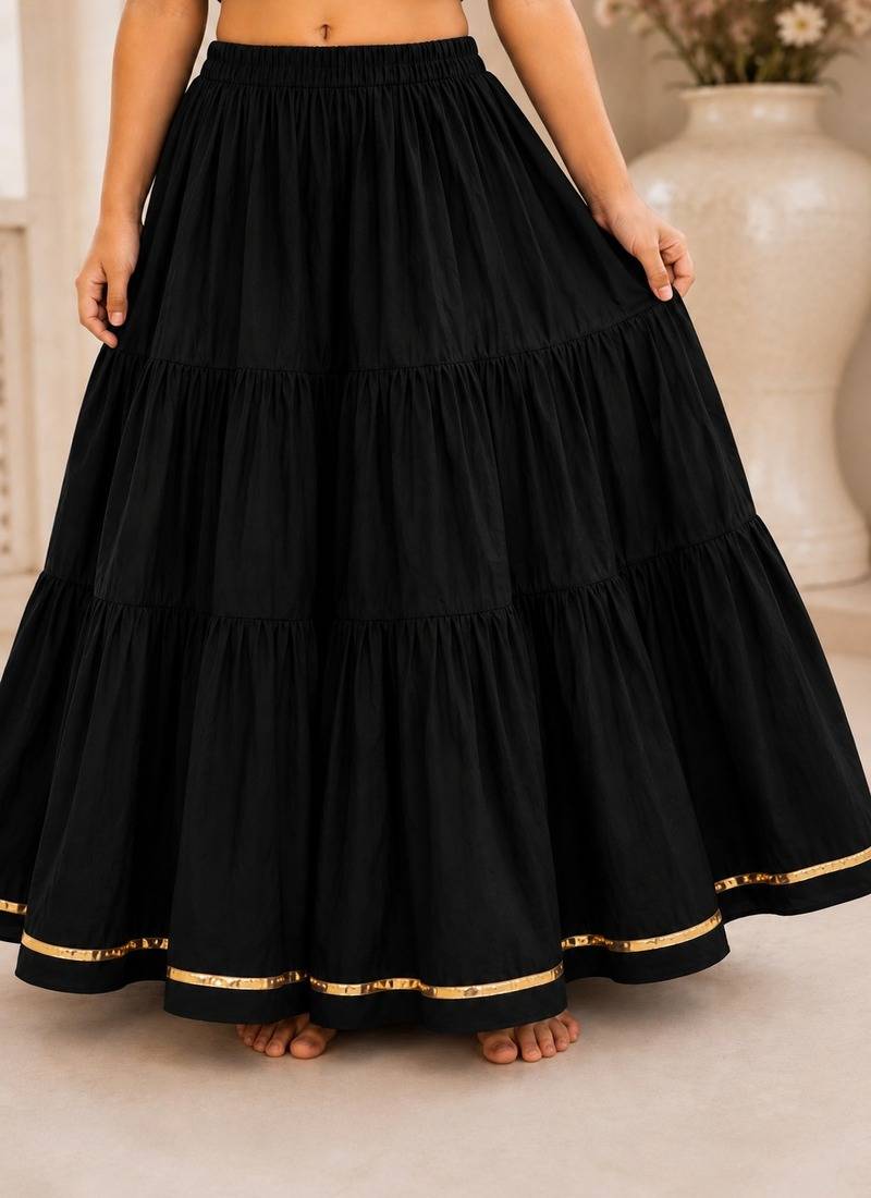 Black cotton embroidered  mirror work kids lehenga choli