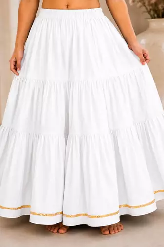 White cotton embroidered  mirror work kids lehenga choli