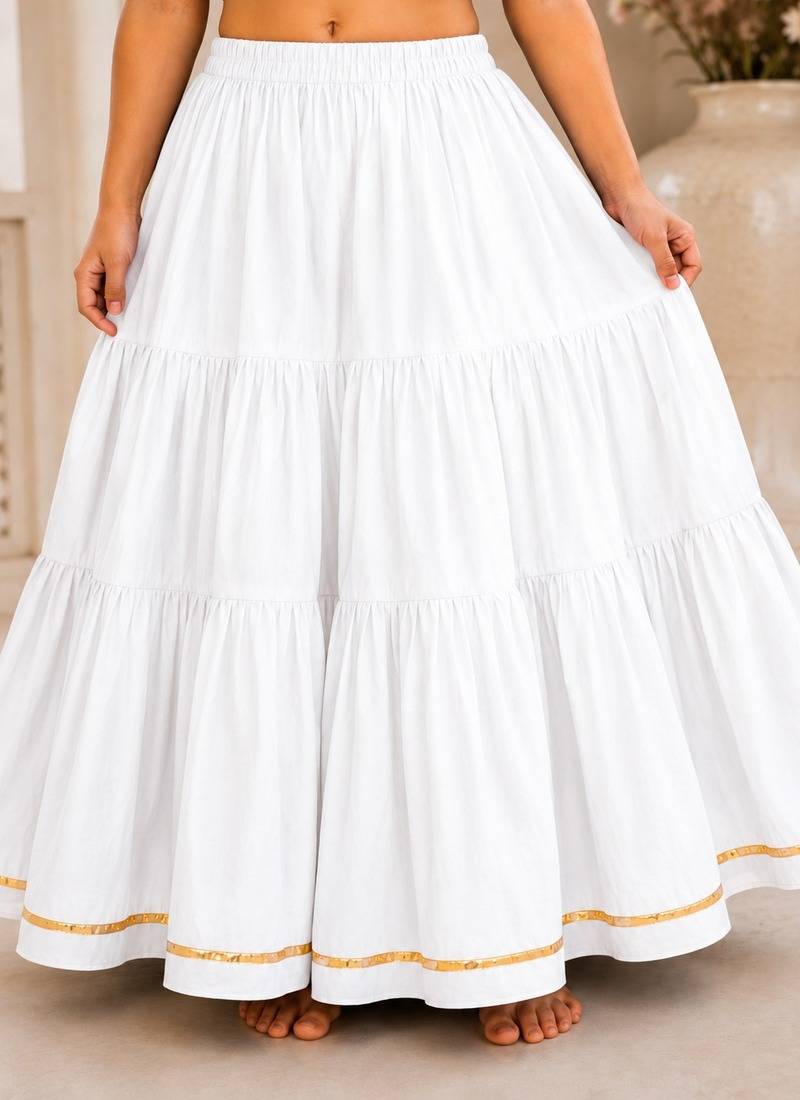 White cotton embroidered  mirror work kids lehenga choli