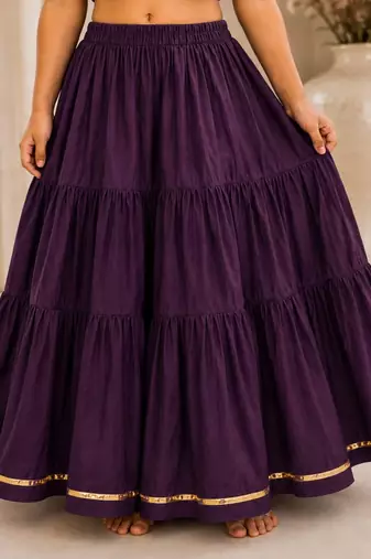 Purple cotton embroidered  mirror work kids lehenga choli