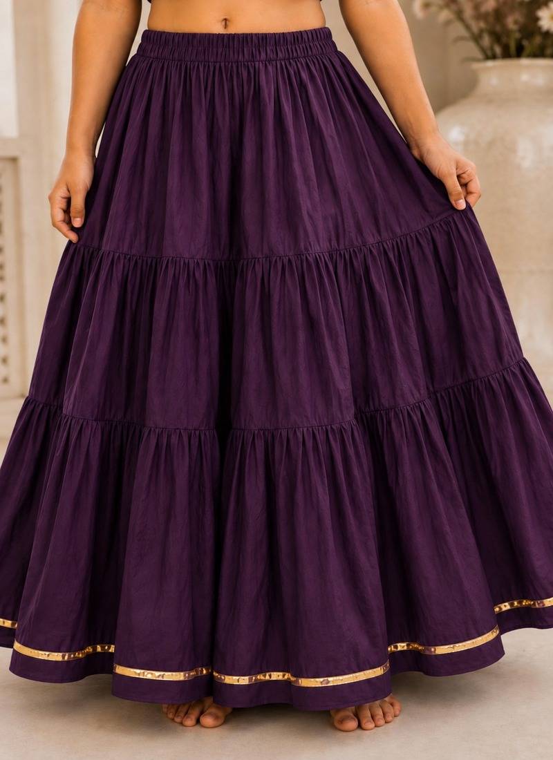 Purple cotton embroidered  mirror work kids lehenga choli