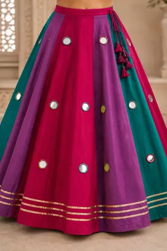 Multicolor cotton embroidered  mirror work kids lehenga choli