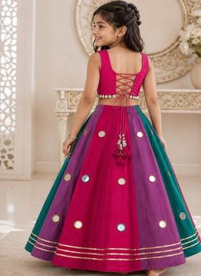 Multicolor cotton embroidered  mirror work kids lehenga choli 3