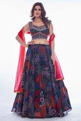 Multi- Embroidered Sweetheart Neck Lehenga Choli 3